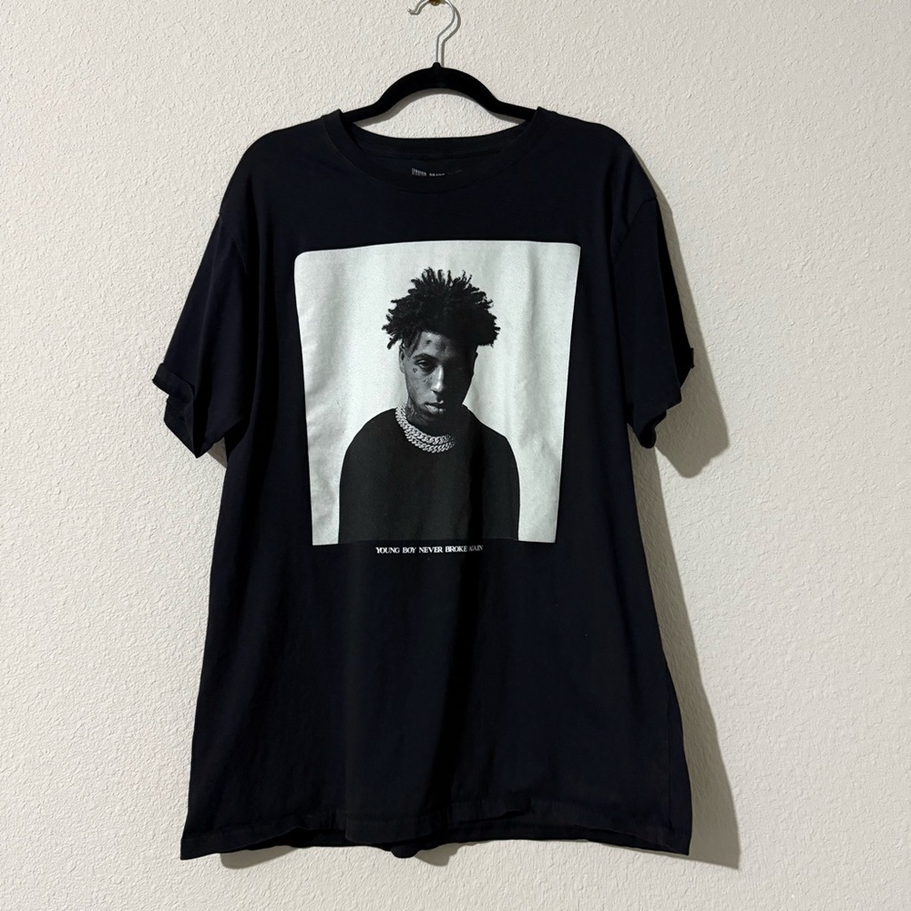 Never Broken Again Black Graphic T-Shirt Featuring Young Boy